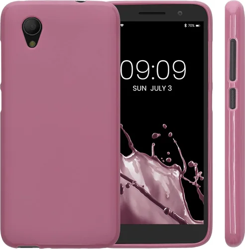 Vista 4 de kwmobile Funda compatible con Alcatel 1 (5.0") - Funda protectora de silicona TPU suave y delgada - Rosa oscuro