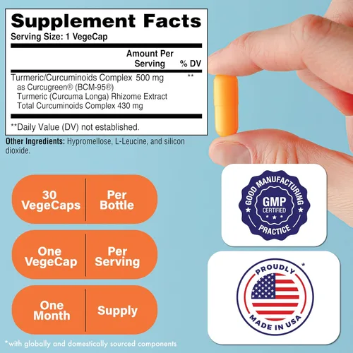 Vista 2 de Health Thru Nutrition Complejo de curcumina de cúrcuma de 500 mg como BCM-95 Curcugreen clínicamente estudiado Certificado vegano