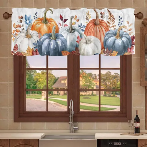 Vista 5 de Cortina de cenefas de otoño, cortinas de cocina de Acción de Gracias, cenefa de ventana, decoración de ventana para sala de estar, dormitorio, 1