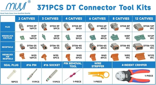 Vista 2 de MUYI Kits de Conectores DT de 371 piezas, conectores de 2/3/4/6/8/12 pines para arnés de cable de 20 18 16 14AWG, incluye contactos de barril sólido