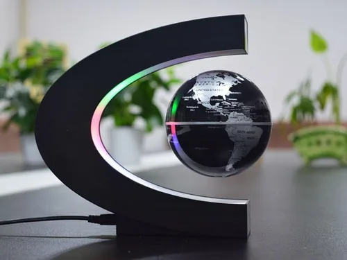 Vista 5 de Globo giratorio flotante con luces LED, forma C de levitación, globo terráqueo magnético flotante para decoración de escritorio, de Senders