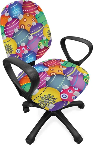 Vista 17 de Ambesonne Funda para silla de oficina Eiffel, patrón de lunares con torre Eiffel incompleta y corazones románticos, funda elástica decorativa