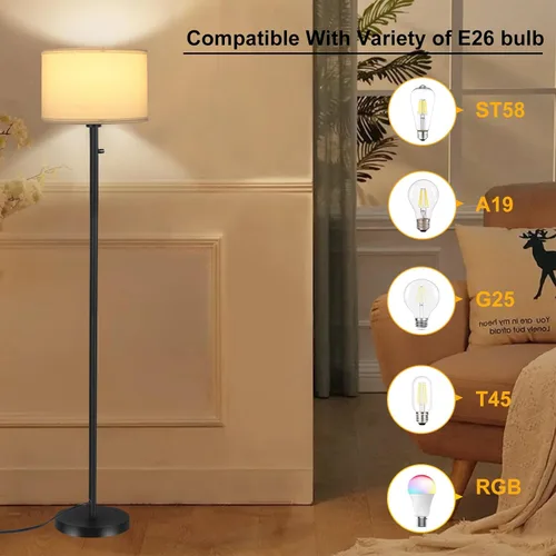 Vista 4 de Lámparas de pie para sala de estar, lámpara de pie regulable continua, lámpara de pie moderna con interruptor giratorio, pantalla de lino blanco