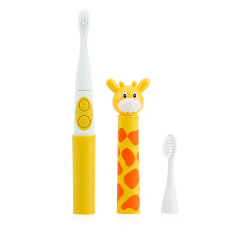 Nuby Cepillo de dientes eléctrico con personaje animal, jirafa, juego de 3 piezas