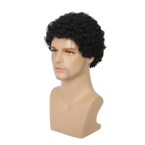 Vista 23 de Swiking Peluca rizada tipo afro marrón para hombre, peluca rockera de California para Halloween, cosplay, pelucas completas