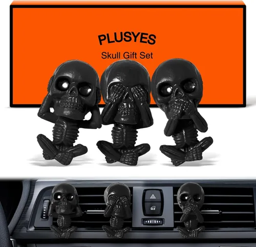 Vista 7 de Clips de ventilación de aire de coche con calavera, decoración interior gótica, accesorios de tablero de esqueleto de terror espeluznantes