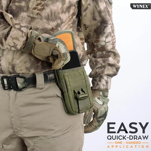 Vista 8 de WYNEX Funda táctica Molle para teléfono con hebilla de brújula, funda táctica Molle para teléfono universal, bolsa de cinturón y cintura para iPhone