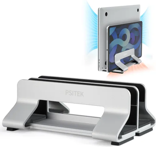 Vista 10 de Soporte vertical de aluminio para computadora portátil, soporte de acoplamiento con ancho de ranura ajustable de 12-42mm, almacenamiento vertical