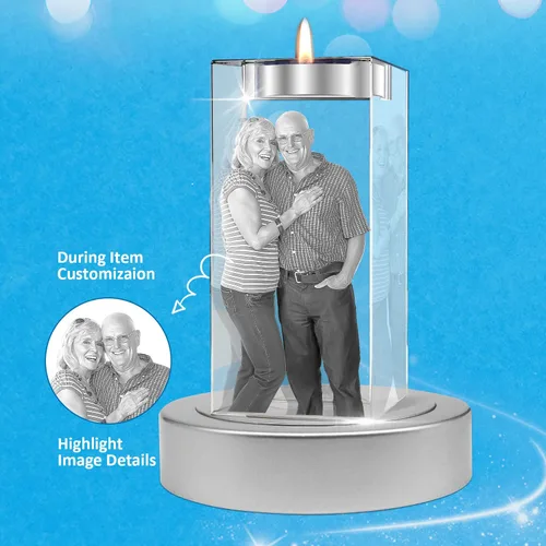 Vista 8 de Foto de Cristal 3D Personalizada, Marco Portavelas con Grabado Láser Personalizado, Regalos Personalizados Conmemorativos de Aniversario, Navidad