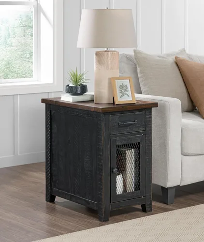 Vista 15 de Martin Svensson Home Mesa de silla - Negro antiguo y miel - Estilo rústico - con un cajón y armario para almacenamiento