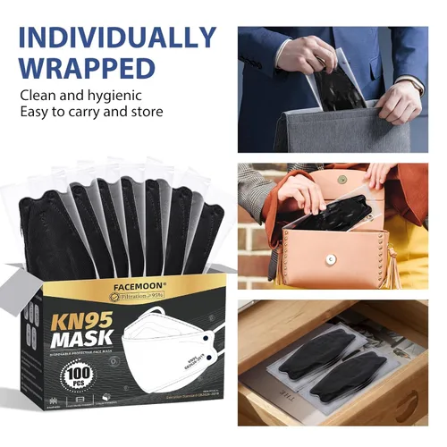 Vista 7 de KN95 - Cubrebocas desechables para adultos, paquete de 100 unidades, 5 capas de protección, ajustable, KN95, transpirable, cómodo, respirador