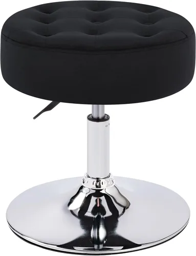 Furniliving Taburete Otomano de Maquillaje de Terciopelo Acolchado de Mediados de Siglo, Silla Taburete de Tocador Giratoria Redonda Ajustable de