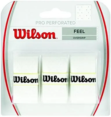 WILSON Pro Overgrip - Paquete de 3 perforaciones, color blanco, tenis, bádminton, squash (blanco)