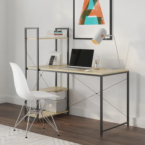 Vista 13 de Ames - Escritorio reversible para computadora de juegos de 47 pulgadas con estantes ajustables, escritorio de oficina en casa, gestión de cables