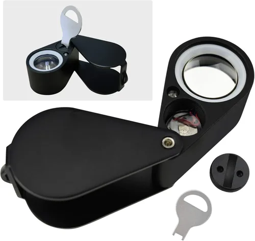 Vista 8 de 10 lupas para joyería, lupa LED UV de 0.827 in, lente de triplete, cristal óptico, herramienta de aumento de gemas de bolsillo, joyero, sello