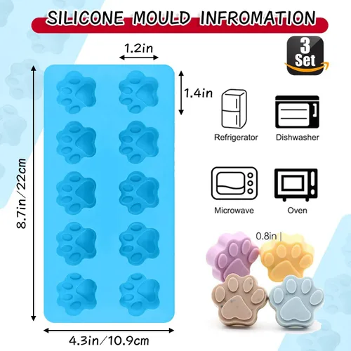 Vista 3 de Moldes de silicona para hielo con forma de pata de perro y hueso, moldes antiadherentes de silicona de grado alimenticio para chocolate, dulces