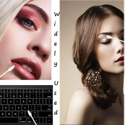 Vista 4 de Hisopos de algodón grueso con palo de papel con punta de precisión y aplanada, 375 piezas, excelentes herramientas de belleza para maquillaje eficaz