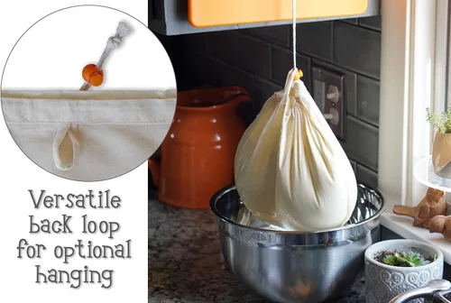 Vista 4 de Bolsa coladora de yogur griego, algodón orgánico (16 x 9 pulgadas) / alternativa a estopilla reutilizable