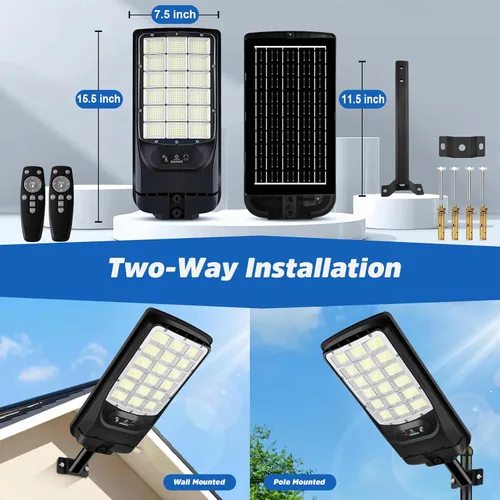 Vista 6 de Solar Street Lights Outdoor, 21000LM 6500K Motion Sensor Solar Lights Waterproof, Dusk to Dawn Solar-Powered Flood Lights with Remote, Commercial
