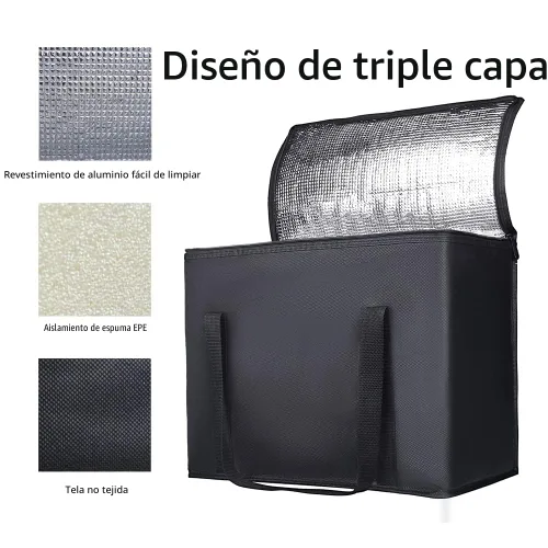 Vista 5 de Bodaon Paquete de 2 bolsas de comestibles reutilizables aisladas de servicio pesado, bolsa térmica, extra grande para alimentos congelados