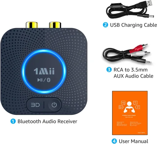 Vista 8 de 1Mii B06HD Bluetooth 5.3 receptor para estéreo doméstico, aptX HD Bluetooth adaptador de audio para sistema de sonido de transmisión de música