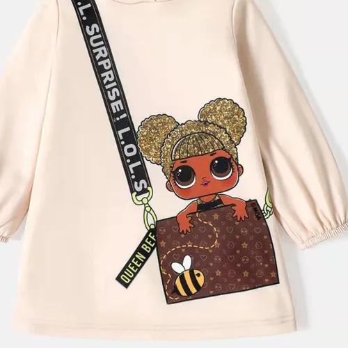 Vista 2 de L.O.L. Surprise! Vestido con capucha para niñas pequeñas, vestido con capucha y manga larga con estampado de bolsa de ropa