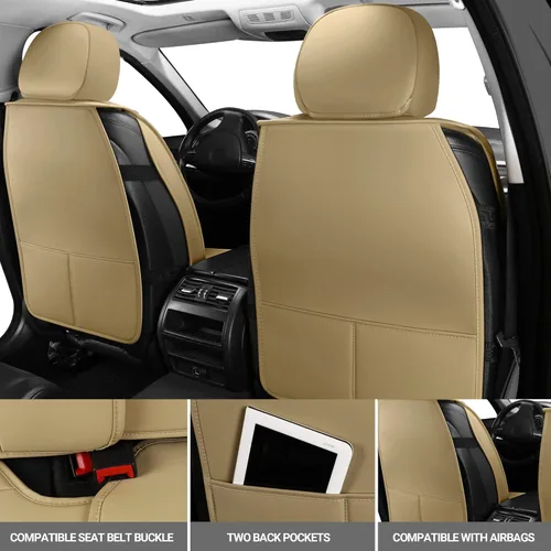 Vista 2 de AOOG Fundas de cuero para asiento de automóvil, 2 piezas delanteras, fundas de asiento transpirables de piel sintética, fundas interiores