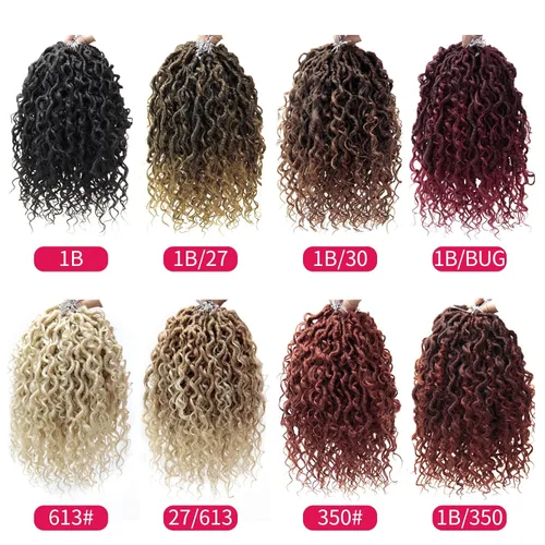 Vista 6 de Goddess Locs - Rastas de cabello corto rizado bohemio sintético de 10 pulgadas, paquete de 8 paquetes de trenzas de ganchillo preenrolladas
