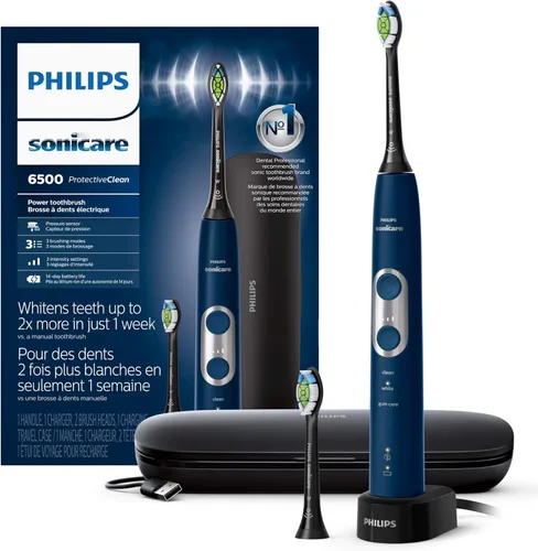 Vista 12 de Philips Sonicare Cepillo de dientes eléctrico recargable ProtectiveClean 6500 con estuche de viaje de carga y cabezal de cepillo adicional, negro