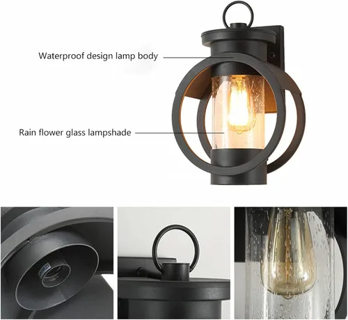 Vista 3 de Lámparas de pared para exteriores e interiores, faroles de pared impermeables para exteriores, iluminación de pared de vidrio transparente