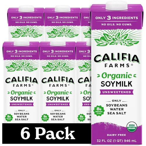 Califia Farms - Leche de soja orgánica, 32 onzas (paquete de 6), sin lácteos, vegano, a base de plantas, vegano, sin gluten, sin OMG, orgánico USDA