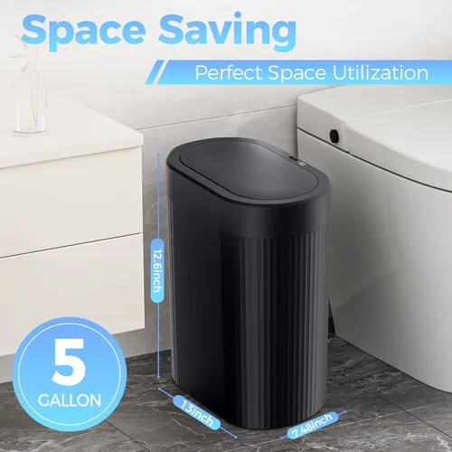 Vista 5 de jinligogo Basurero de baño de 5 galones con tapa, sensor de movimiento automático, color negro, cubo de basura delgado e impermeable sin contacto