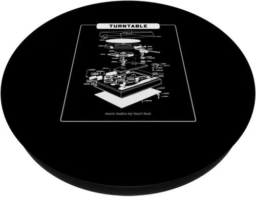 Vista 2 de Turntable - Music Makes My Heart Beat (Retro Graphic) PopSockets Adhesive PopGrip