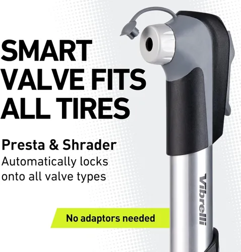 Vista 2 de Vibrelli Mini Bike Pump - Presta & Schrader Bicycle Pump - 120 PSI Tire Pump for Road & MTB - No Valve Changing Needed