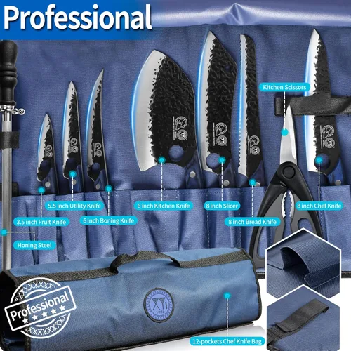 Vista 7 de XYJ Juego de cuchillos de cocina profesionales con cuchillas forjadas de acero de alto carbono, cuchillo de chef, cuchilla, cuchillo de trinchar