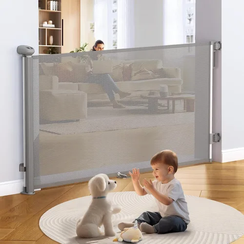 Vista 16 de Uamector Puerta retráctil para bebés y perros, puerta de seguridad de malla ajustable que se extiende hasta 72 pulgadas de ancho y 34 pulgadas