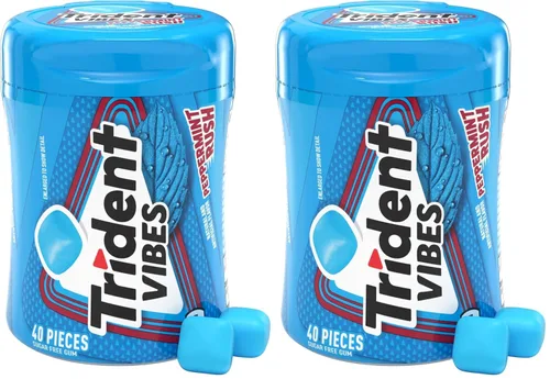 Vista 27 de Trident Vibes SOUR PATCH KIDS - Goma de mascar sin azúcar de frambuesa azul, botella de 40 piezas