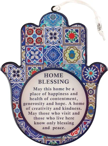 Epoxy Hamsa English Home Blessing 7.5" - Buena suerte Hamsa Hand Wall Hanging Decoración, amuleto de protección contra el mal de ojo