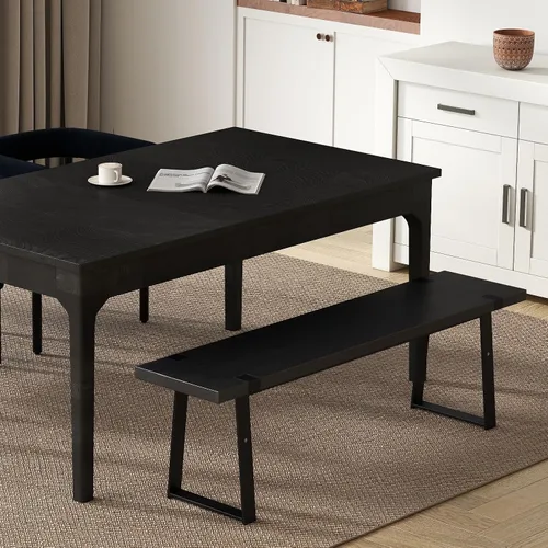 Vista 7 de Banco de comedor de madera de 60 pulgadas, banco de mesa industrial, silla de asiento rústico para interiores, banco de cocina de mediados de siglo