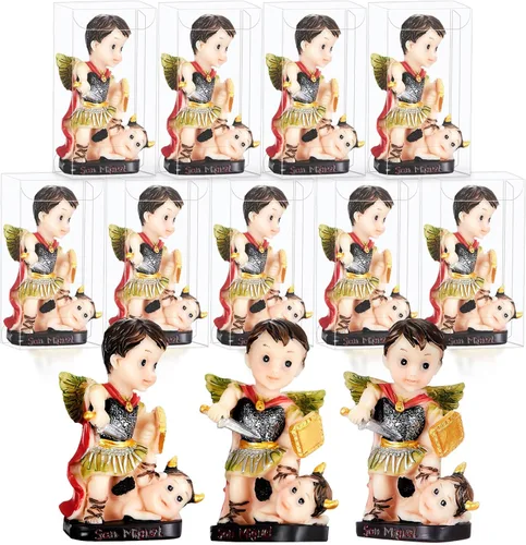 Taiyin 16 piezas de San Miguel Arcángel a granel Mini resina Arcángel Miguel Estatua de México pequeño bautismo recuerdos de fiesta religiosa para