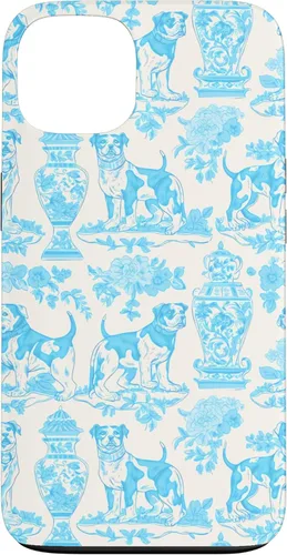 Vista 7 de iPhone 16 Chinoiserie Dog Toile Preppy Grandmillennial Aqua Cream Case