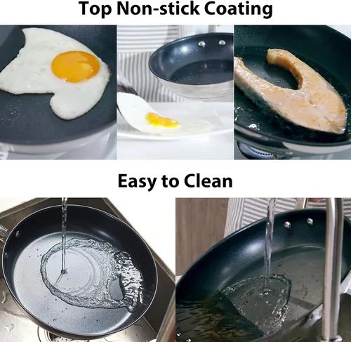 Vista 4 de Mobuta Juego de utensilios de cocina profesional de acero inoxidable de 3 piezas, ollas y sartenes de inducción con base de tres capas, tapas