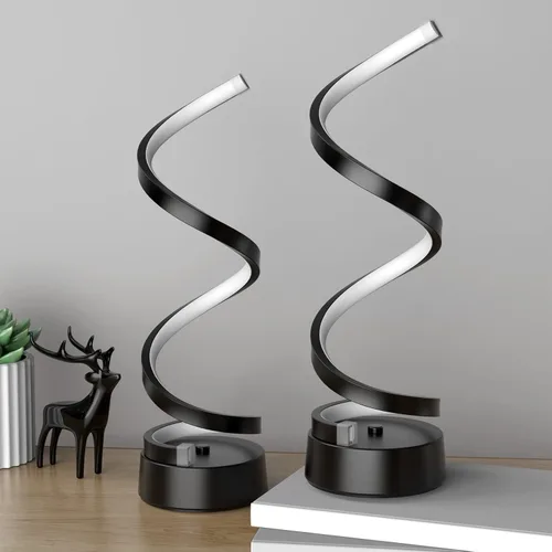 Vista 2 de NUÜR Juego de 2 lámparas de mesa para sala de estar, lámpara LED regulable negra, lámparas de noche pequeñas, lámpara de mesita de noche