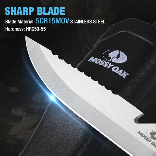 Vista 4 de Mossy Oak Cuchillo de pesca y cebo, filete de pescado de 4 pulgadas con funda protectora, hoja de acero inoxidable 5Cr15MoV afilada, mango