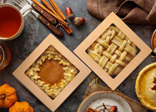 Vista 5 de NPLUX Cajas de galletas Kraft de 8 x 8 x 3 pulgadas, cajas de dulces con ventana para chocolate cubierto de fresa, macarrón, dona, corazón rompible