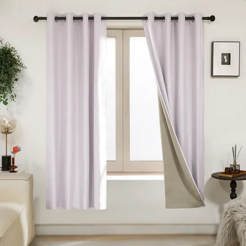 Vista 13 de Deconovo Cortinas 100% opacas, cortinas de sala de estar, cortinas opacas para dormitorio, 2 paneles, caramelo jacquard, 52 x 63 pulgadas