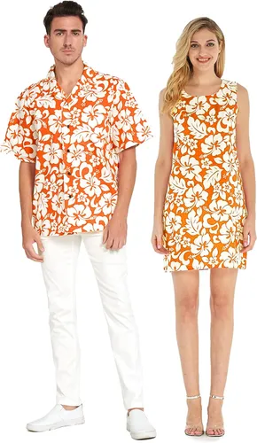 Vestido sin mangas para parejas hawaianas Luau para hombre o mujer, en hibisco clásico vintage