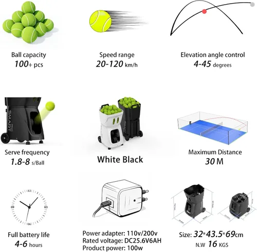 Vista 2 de Padel-Smart PRO-Professional Padel Ball Machine with Internal Spin Technology - Smart App Control - 100+ Ball Capacity - 4-6 Hour