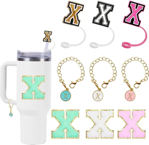 Vista 16 de Stanley - Juego de accesorios – 3 fundas para pajilla, 3 calcomanías de toalla con dije de letras para vaso Stanley de 40/30 onzas