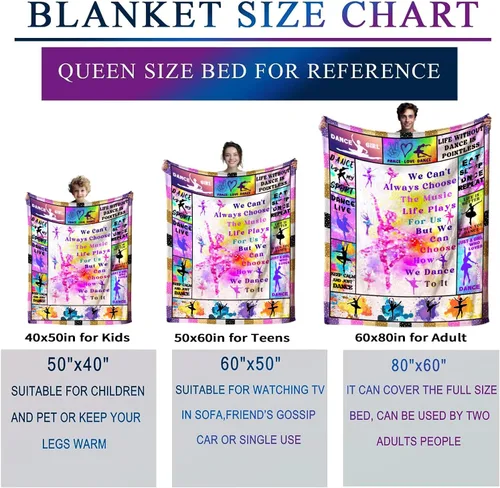Vista 7 de Manta de baile suave y acogedora para cama, sofá, manta temática de baile, regalos de cumpleaños para adolescentes, niñas, profesores, mujeres, 50 x